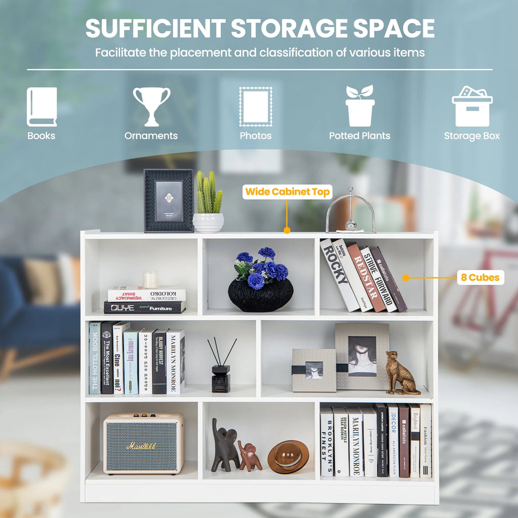 White 3-tier 8-Cube Floor Standing Storage Bookcase J91518