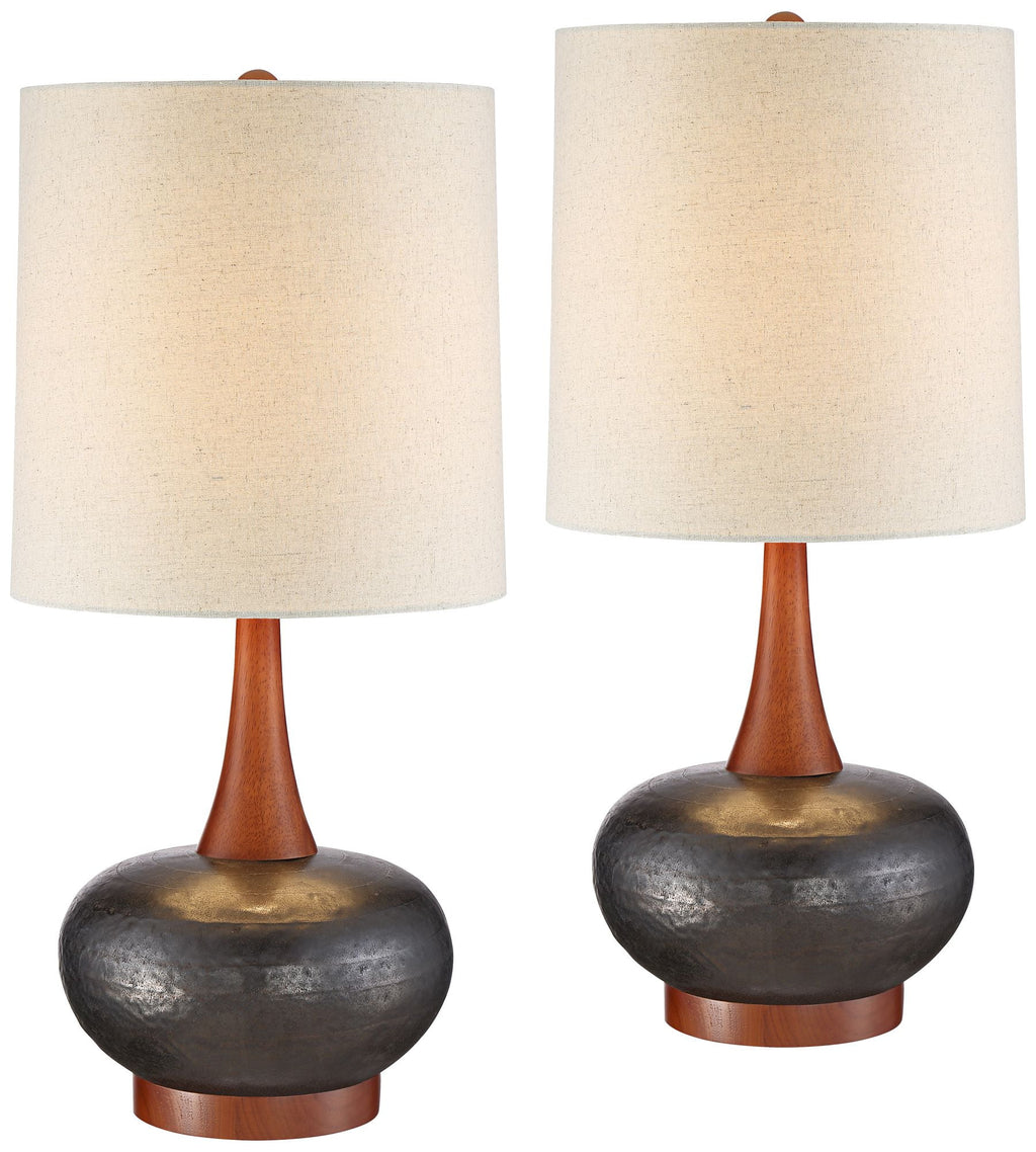 Set of 2 Brown Ceramic Table Lamps J3733