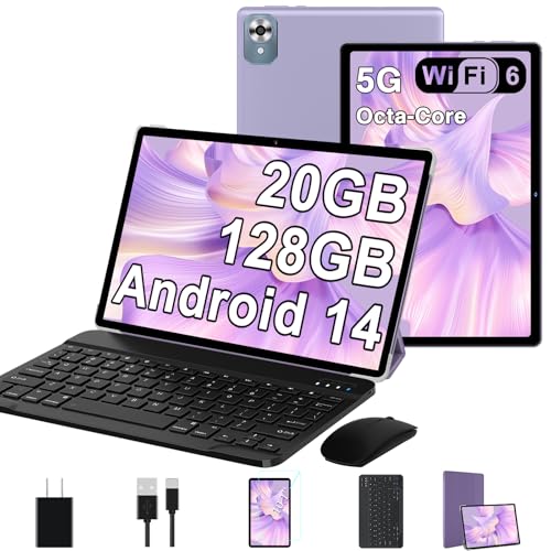 Android 14 Tablet with Keyboard 20GB+128GB 10.1 Inch Octa-Core 2-in-1 HD IPS Display Black W804