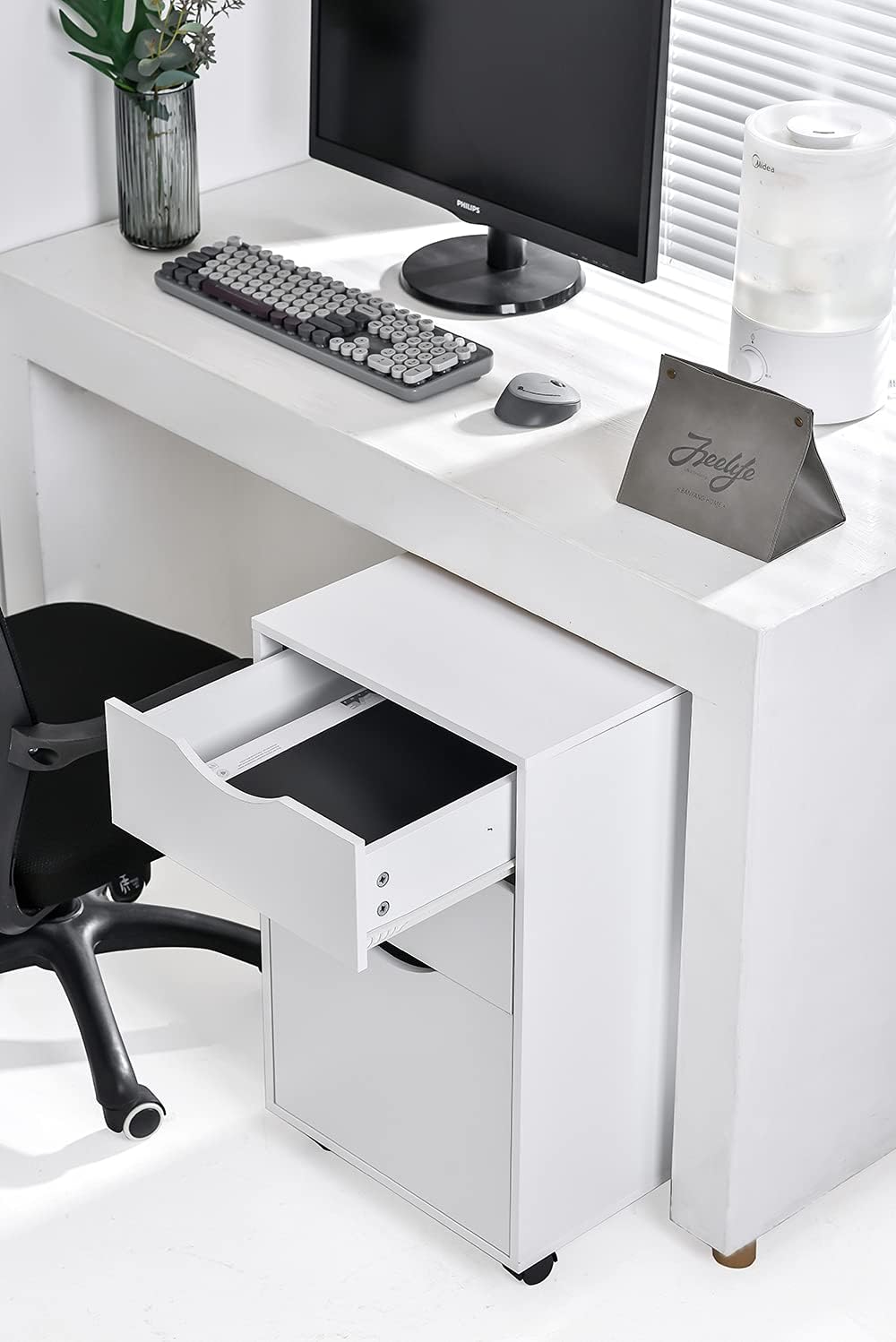 White 3 Drawer Wooden Mobile Filing Cabinet with Wheels R262472