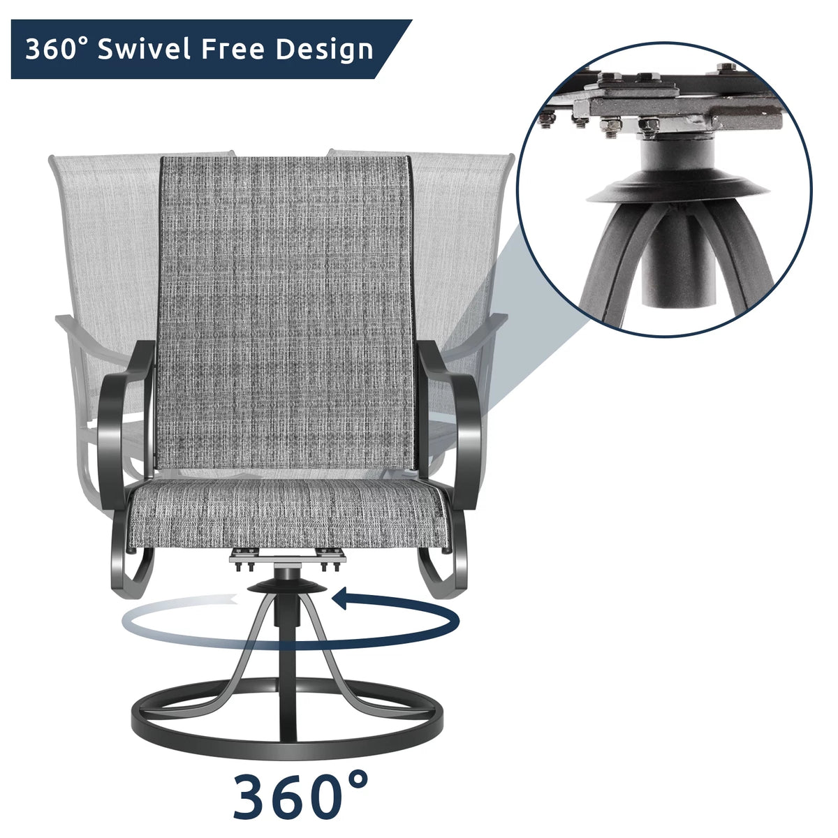 Grey White Set of 2 High Back Padded Swivel Patio Chairs Y6411