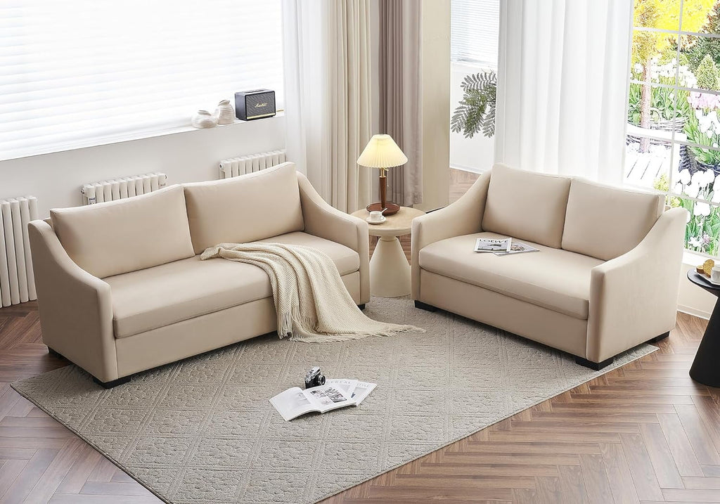 Beige Chenille 2 Piece Sofa P24646