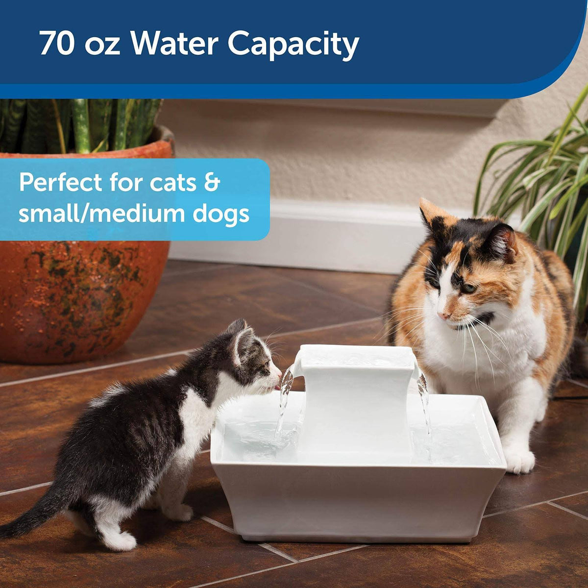 Ceramic Dog and Cat Water Fountain White 70 oz D347