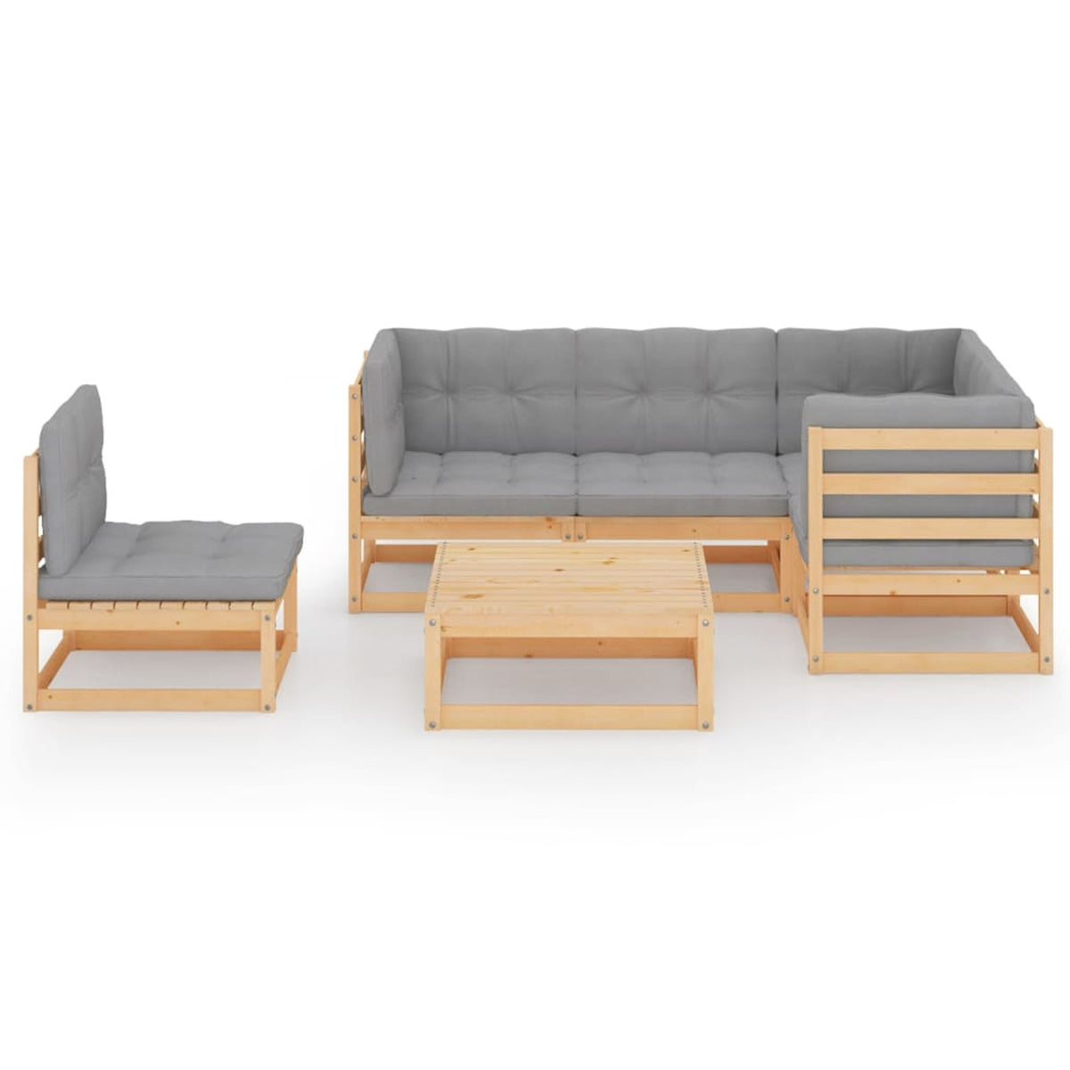 6 Piece Gray Cushioned Pinewood Sectional Sofa Set K829300