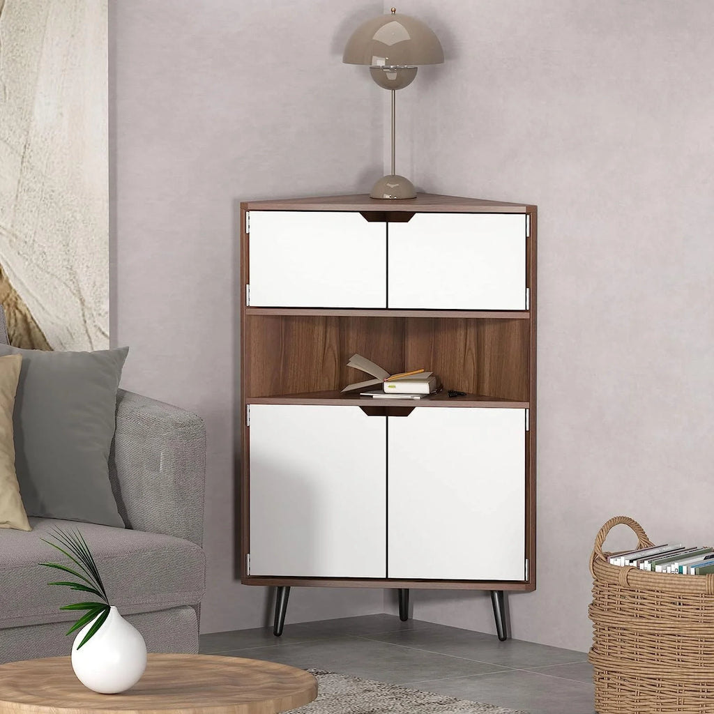 4-Tier Wood Corner Storage Cabinet with 4-Door Cabinet & 1 Cube O4222