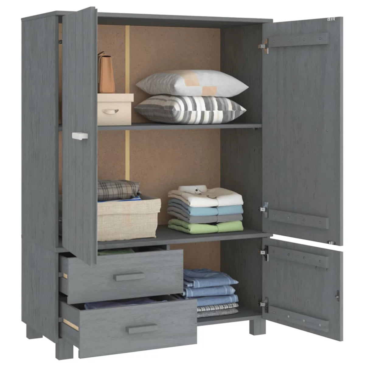 Dark Gray Solid Wood Pine Wardrobe A140174