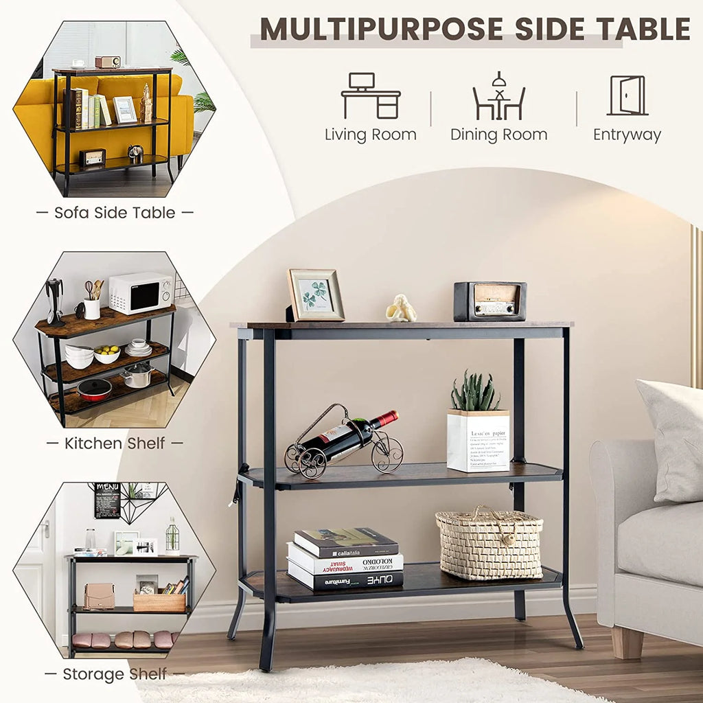 Industrial 3-Tier Narrow Console Table with Open Shelves I7657
