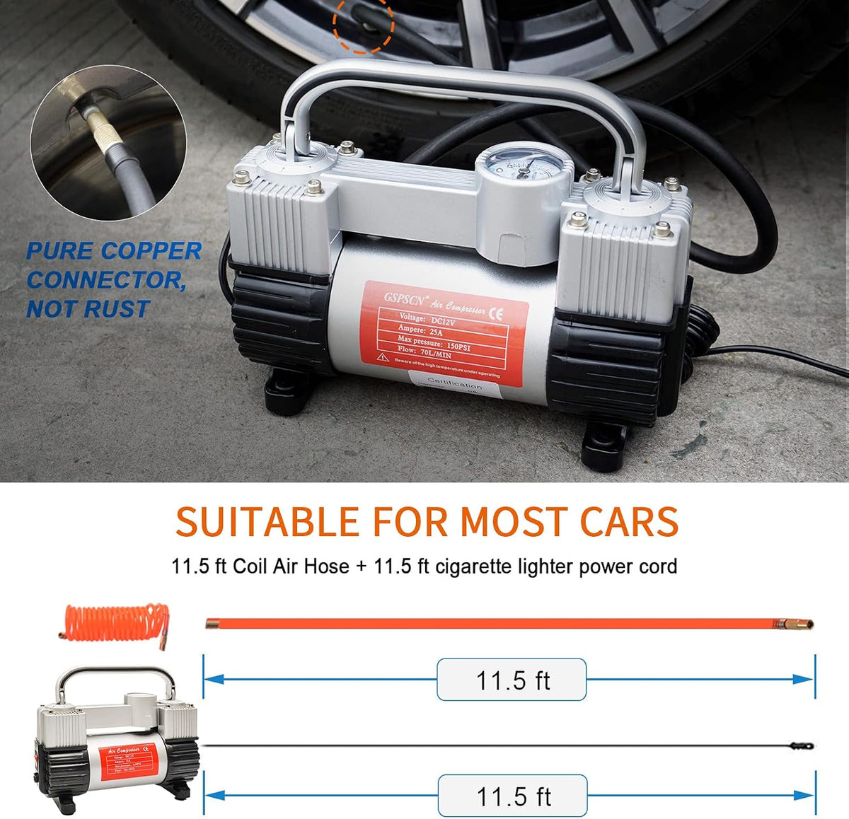 Portable Dual Cylinder 12V DC Air Compressor Tire Inflator G877