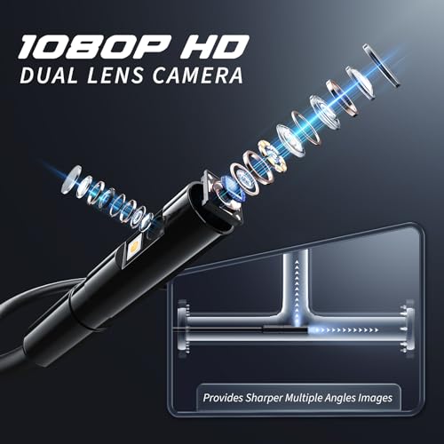 Endoscope Camera with 4.3" IPS Screen, 1920P HD, 16.4FT Semi-Rigid Cord, IP67 Waterproof (Orange) P346