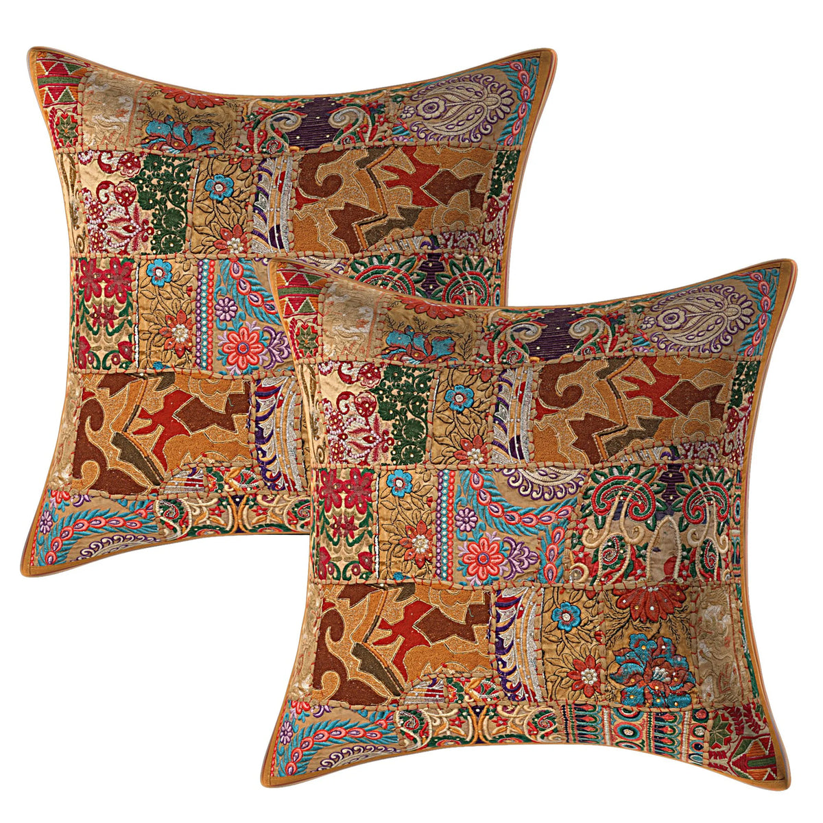 Khaki Floral Cotton Cushion Covers Set Of 2 P693349