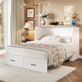 Queen Size White Foldable Murphy Bed with Charging Station T698
