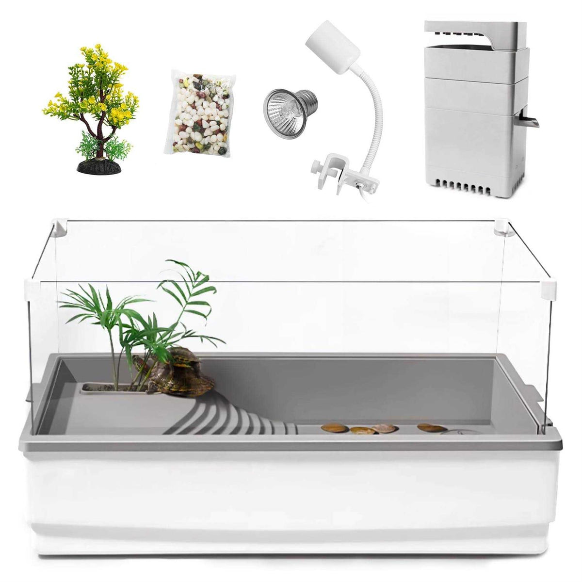 Acrylic Aquatic Tortoise Aquarium Starter Kit with Multi-Function Area O8047