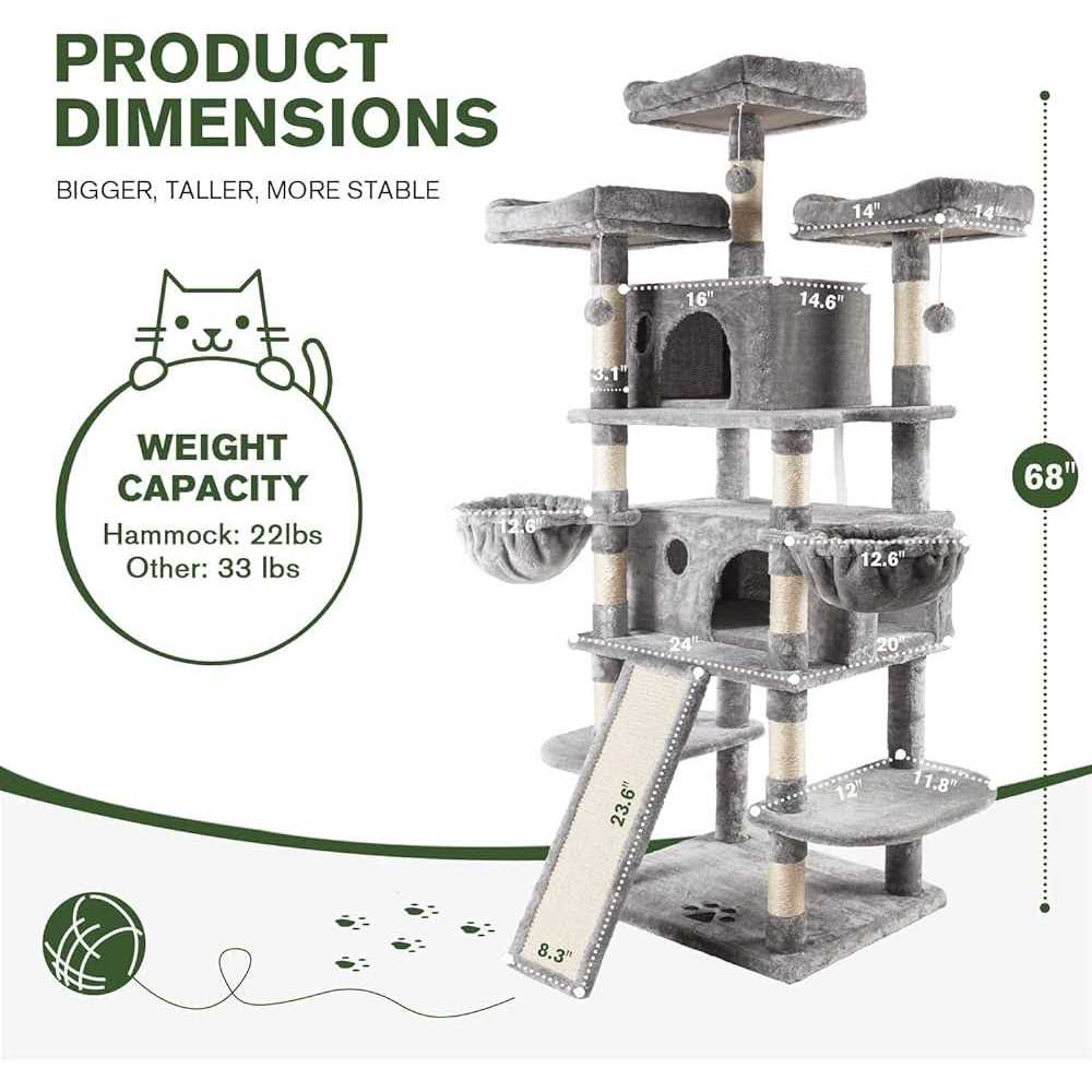 68 Inches Multi-Level Cat Tree with Cat Condo J94174