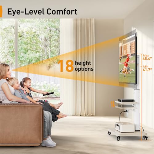 White Tilt & Swivel Rolling TV Stand with Power Outlet U39433