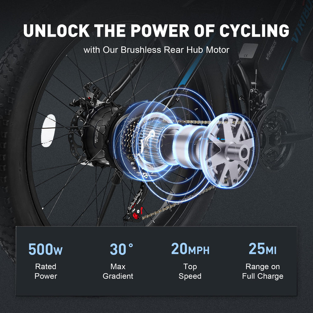 Electric Mountain Bike 26" 500W Fat Tire Blue A1295
