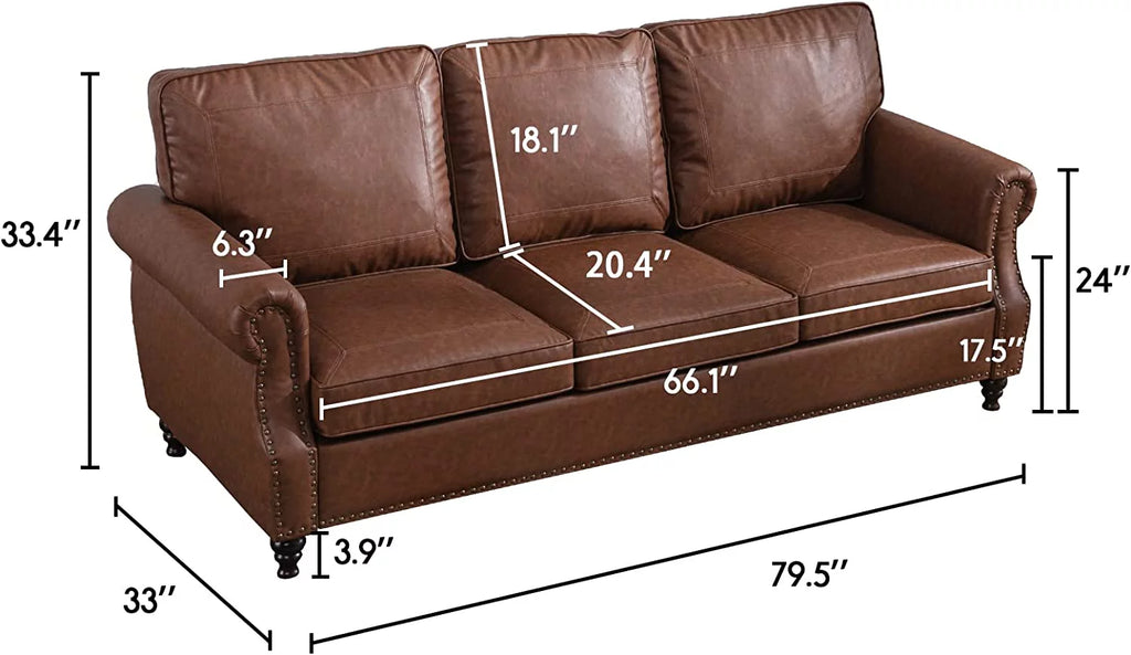 80" Faux Leather 3-Seater Sofa Couch S141