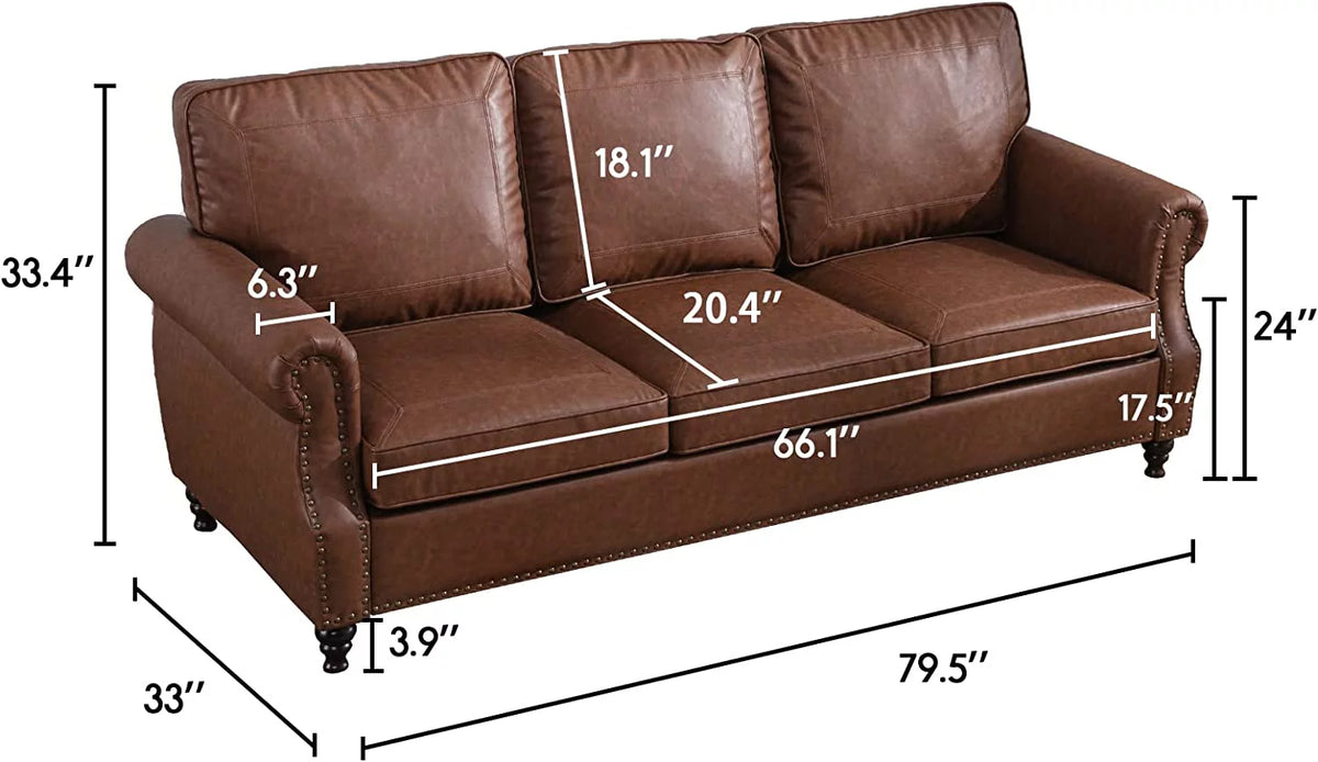 80" Faux Leather 3-Seater Sofa Couch S141
