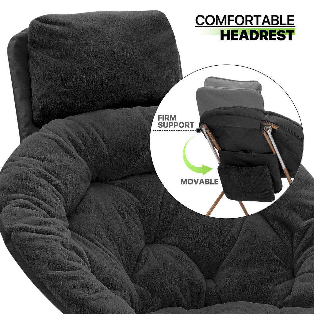 Black Faux Fur Folding Saucer Chairs with Pillow Z64138