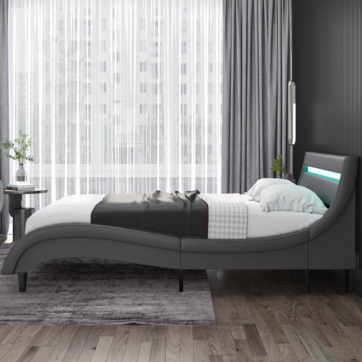 White Full Size Wooden Platform Bed Frame with Adjustable Upholstered Headboard A6257