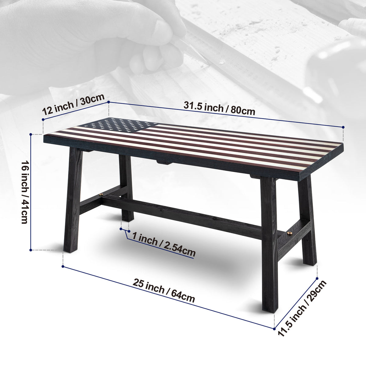 Wooden American Flag Patio Bench X296