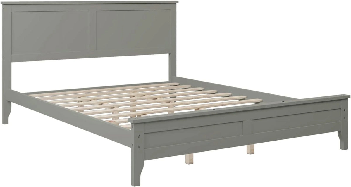 Queen Size Gray Wood Platform Bed Frame with Headboard G97164