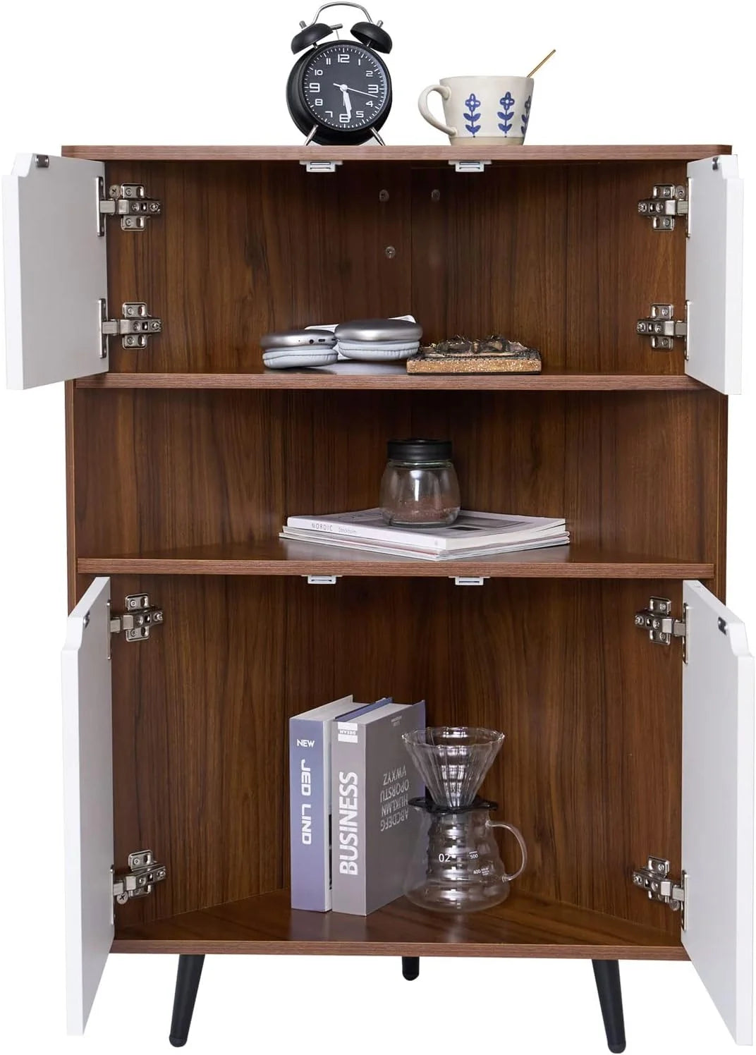 4-Tier Wood Corner Storage Cabinet with 4-Door Cabinet & 1 Cube O4222