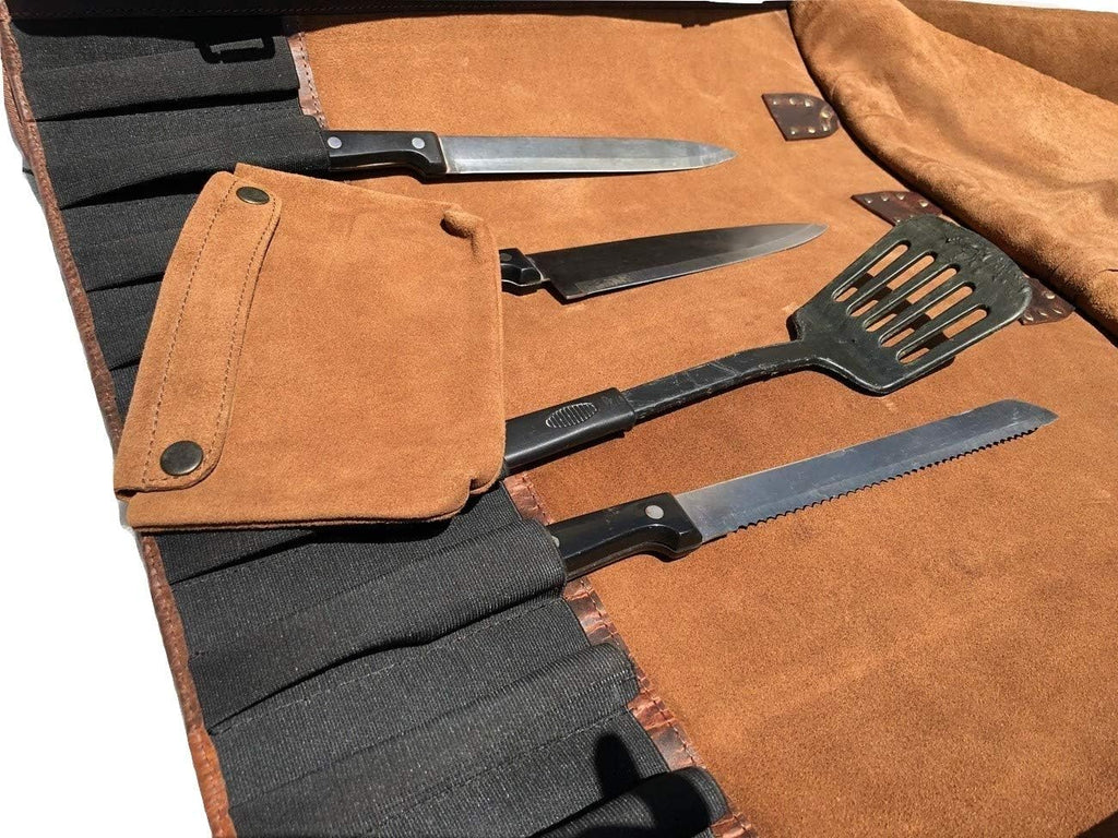 Black Buffalo Leather Knife Roll Set E7086