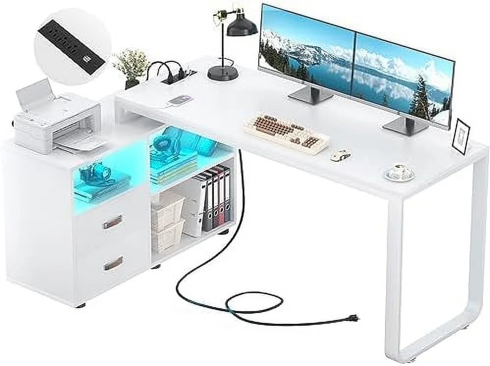 L Shaped Desk with File Cabinet 55 Inch Espresso S551