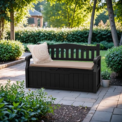 80 Gallon Storage Bench Deck Box Lockable Black F829135