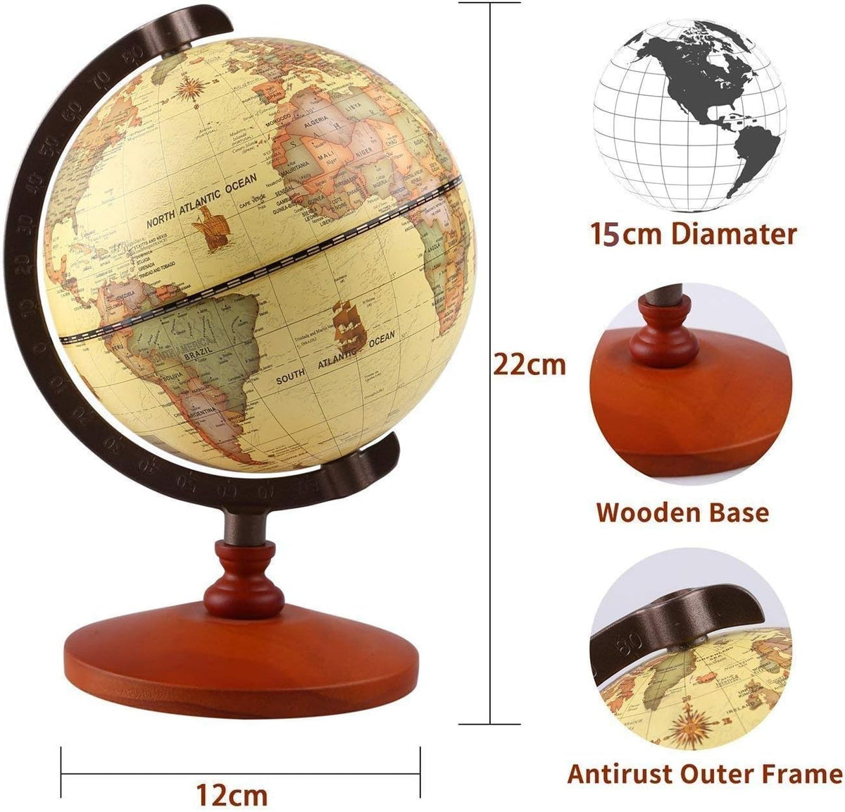 Mini Vintage World Globe with Wooden Stand K237432