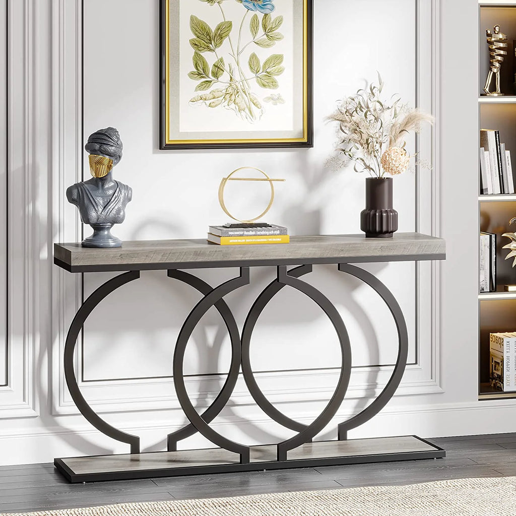 55" Console Sofa Table with Geometric Metal Frame U668