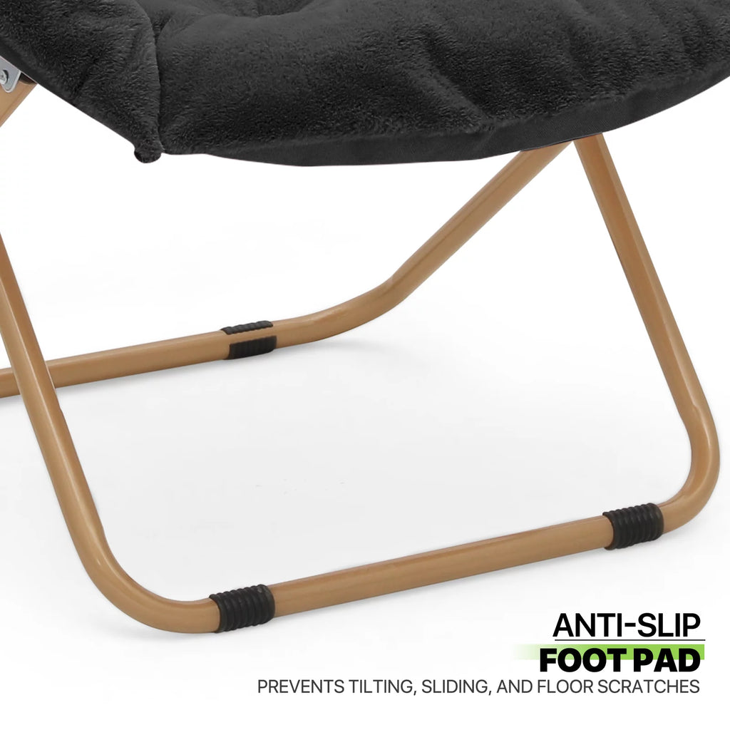 Black Faux Fur Folding Saucer Chairs with Pillow Z64138