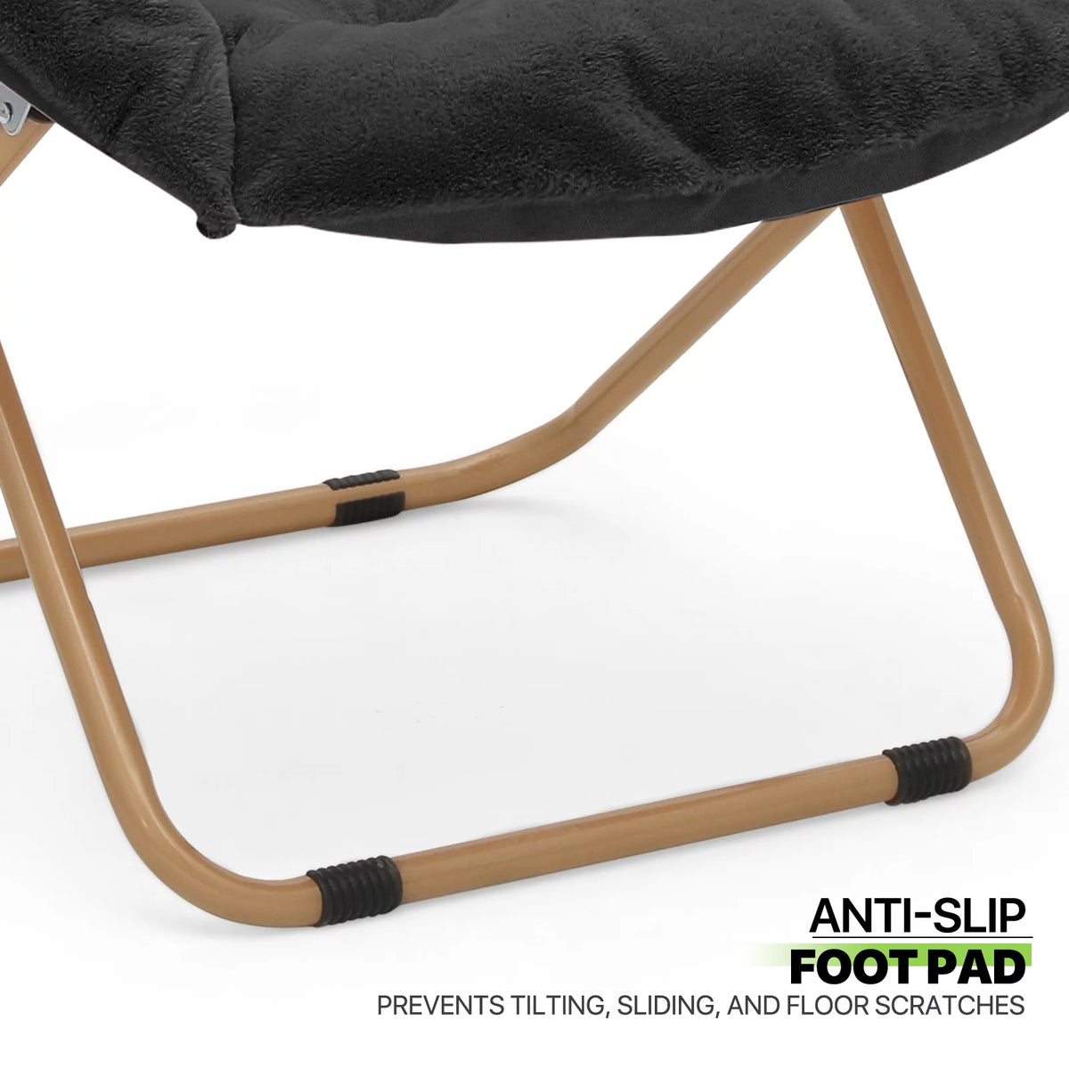 Black Faux Fur Folding Saucer Chairs with Pillow Z64138
