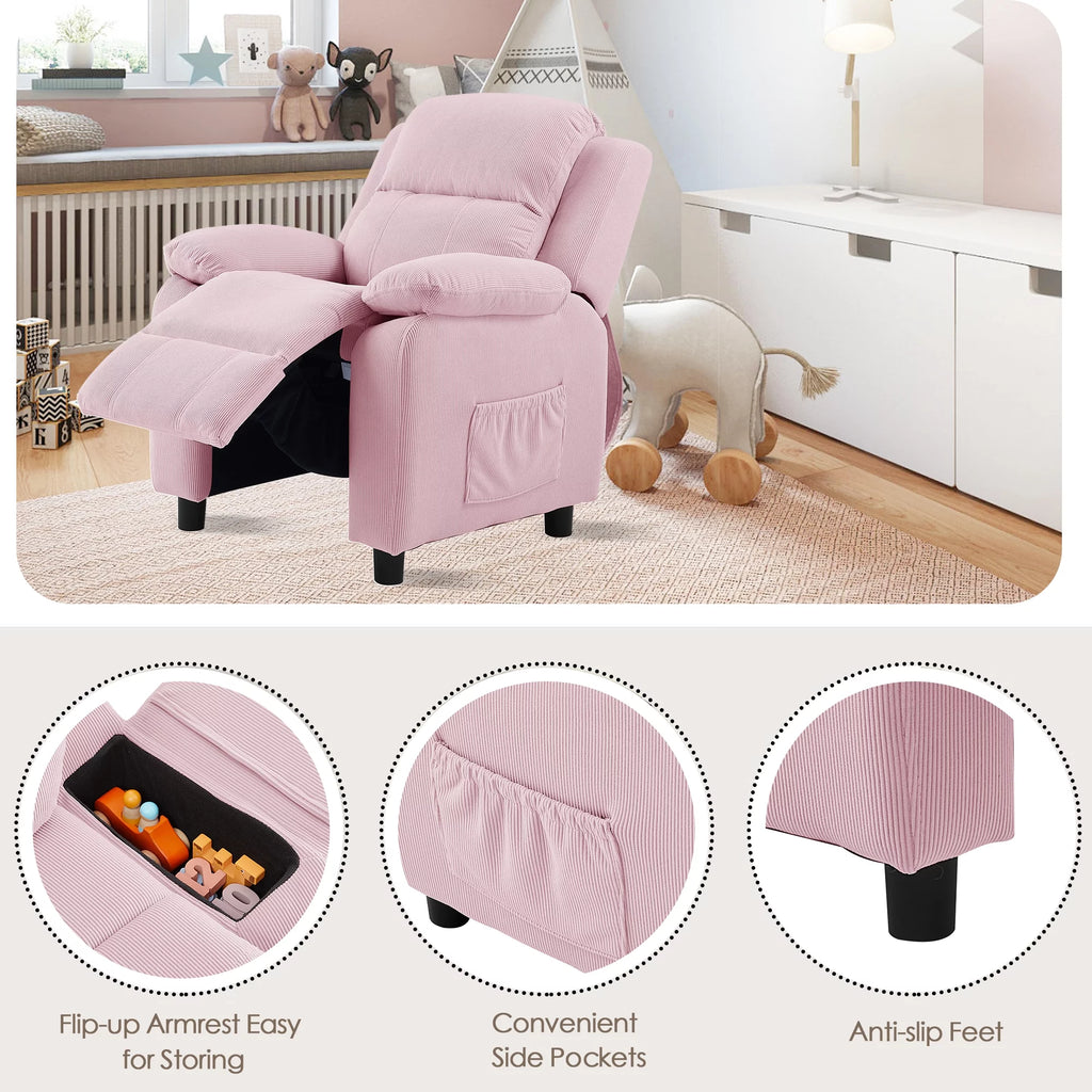 Pink Adjustable Kids Recliner Chair with Footrest A2772