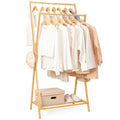 Bamboo Clothes Rack with Storage Shelf, Foldable Wardrobe Storage Rack (Natural) S745