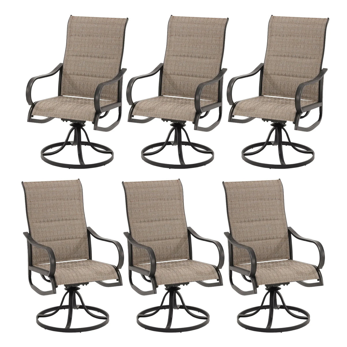 Grey White Set of 2 High Back Padded Swivel Patio Chairs Y6411