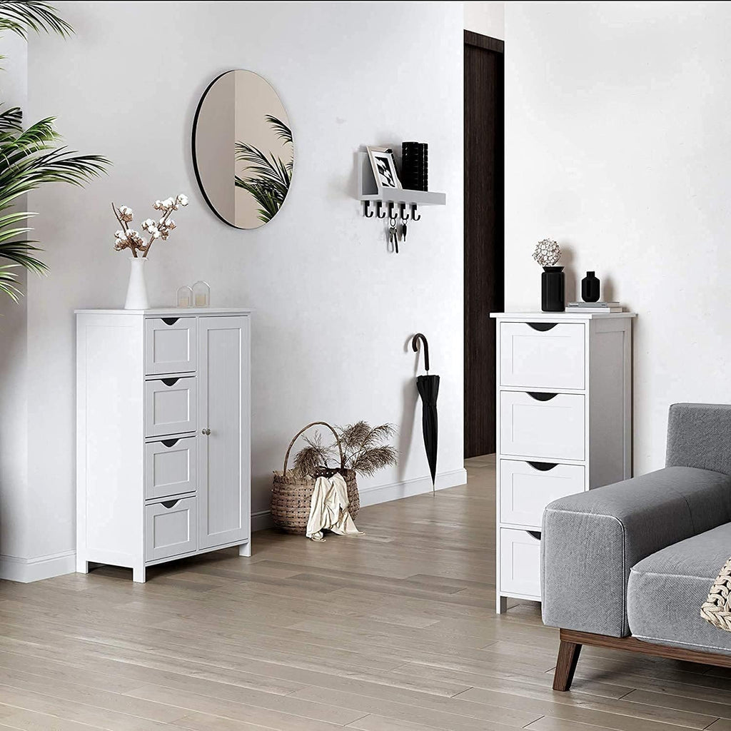White Wooden Bathroom Floor Cabinet with 4 Drawers and 1 Cupboard U822981