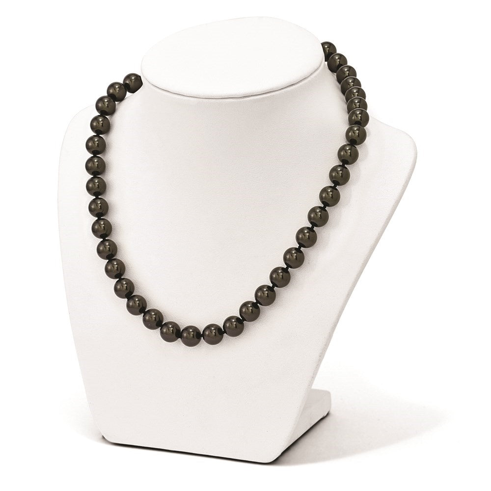 925 Sterling Silver Rhodium-plated 10-11 mm Black Imitation Shell Pearl Hand-knotted Necklace 18" E168427