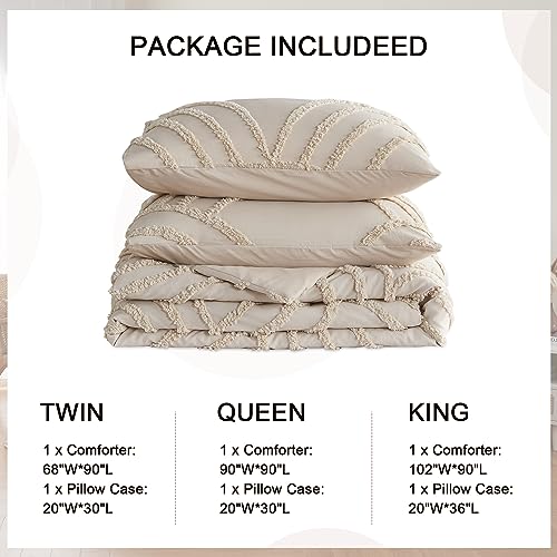 Twin XL Beige Tufted Rainbow Microfiber Comforter Set with 1 Pillowcase T50304
