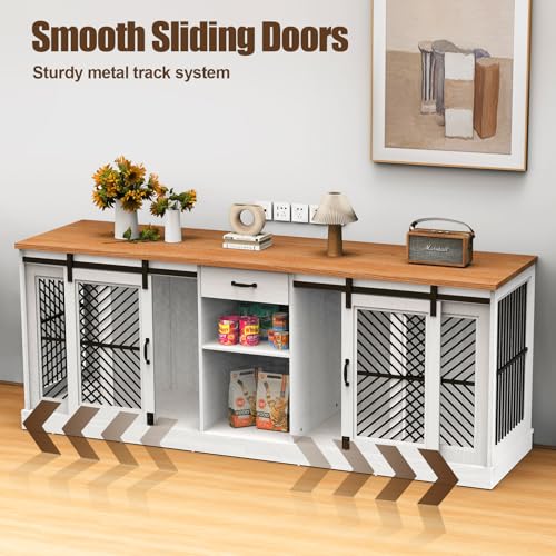 Wooden Double Dog Crate Furniture with Storage Shelves U58594