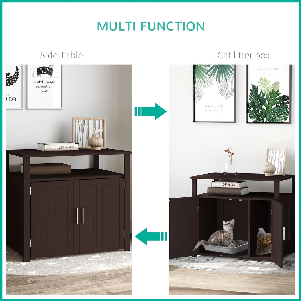 Wooden Cat Litter Box Enclosure with Adjustable Interior Wall P9889