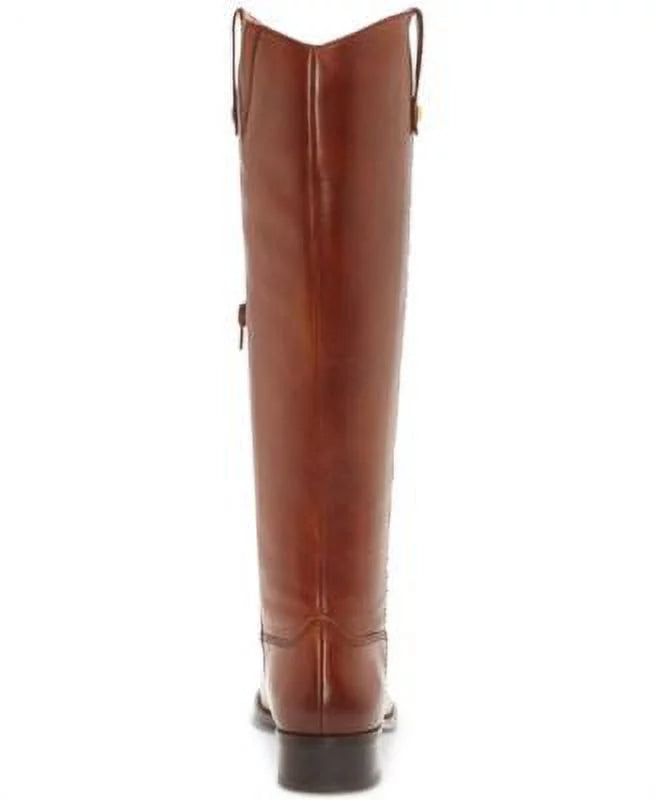 Brown Leather Zip-Up Block Heel Riding Boot A565