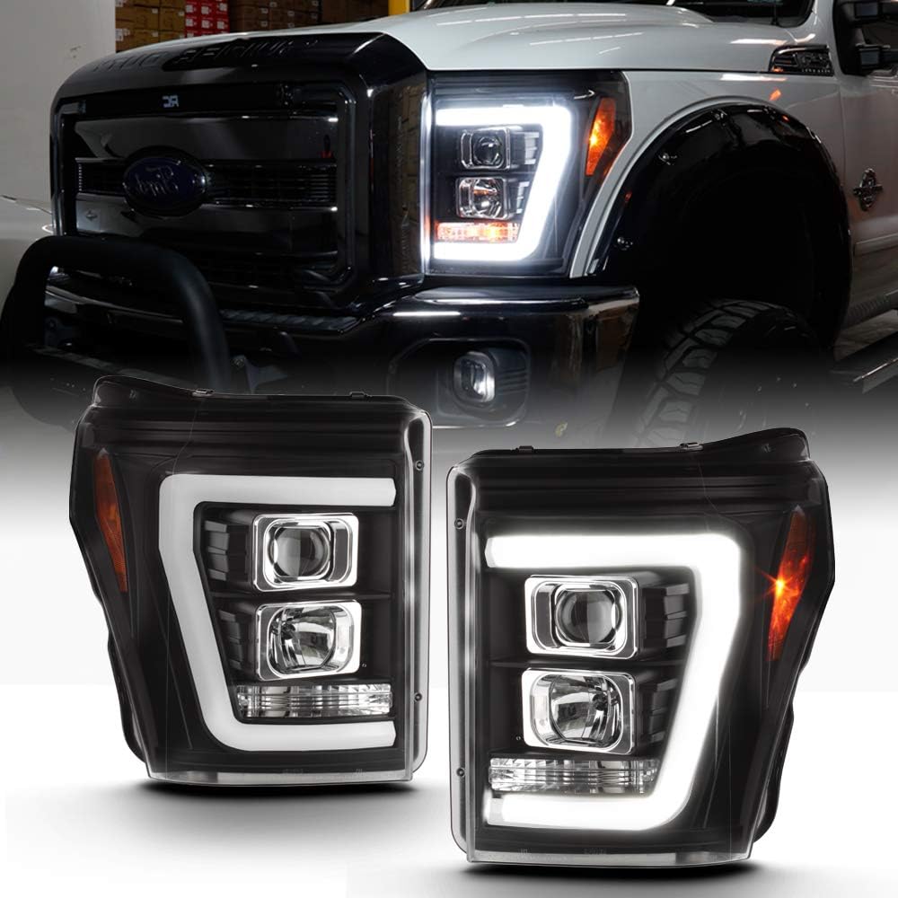 For 2011-2016 Ford F250 F350 SuperDuty Black LED Projector Headlights Replacement Set Left+Right W424380