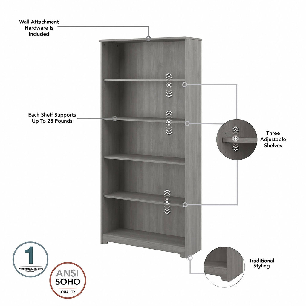 5 Shelf Bookcase in Modern Gray O1273