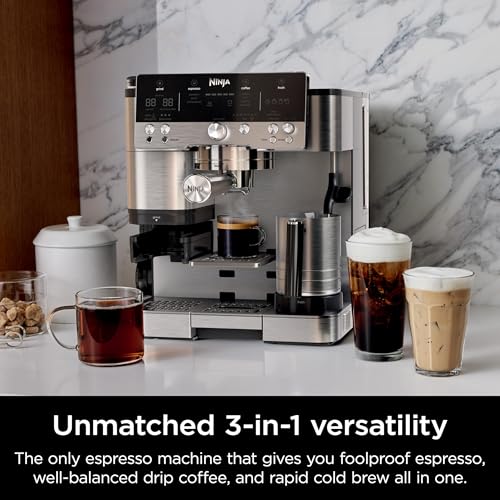 Stainless Steel Espresso Machine and Drip Coffee Maker with Integrated Coffee Grinder and Milk Frother D44176