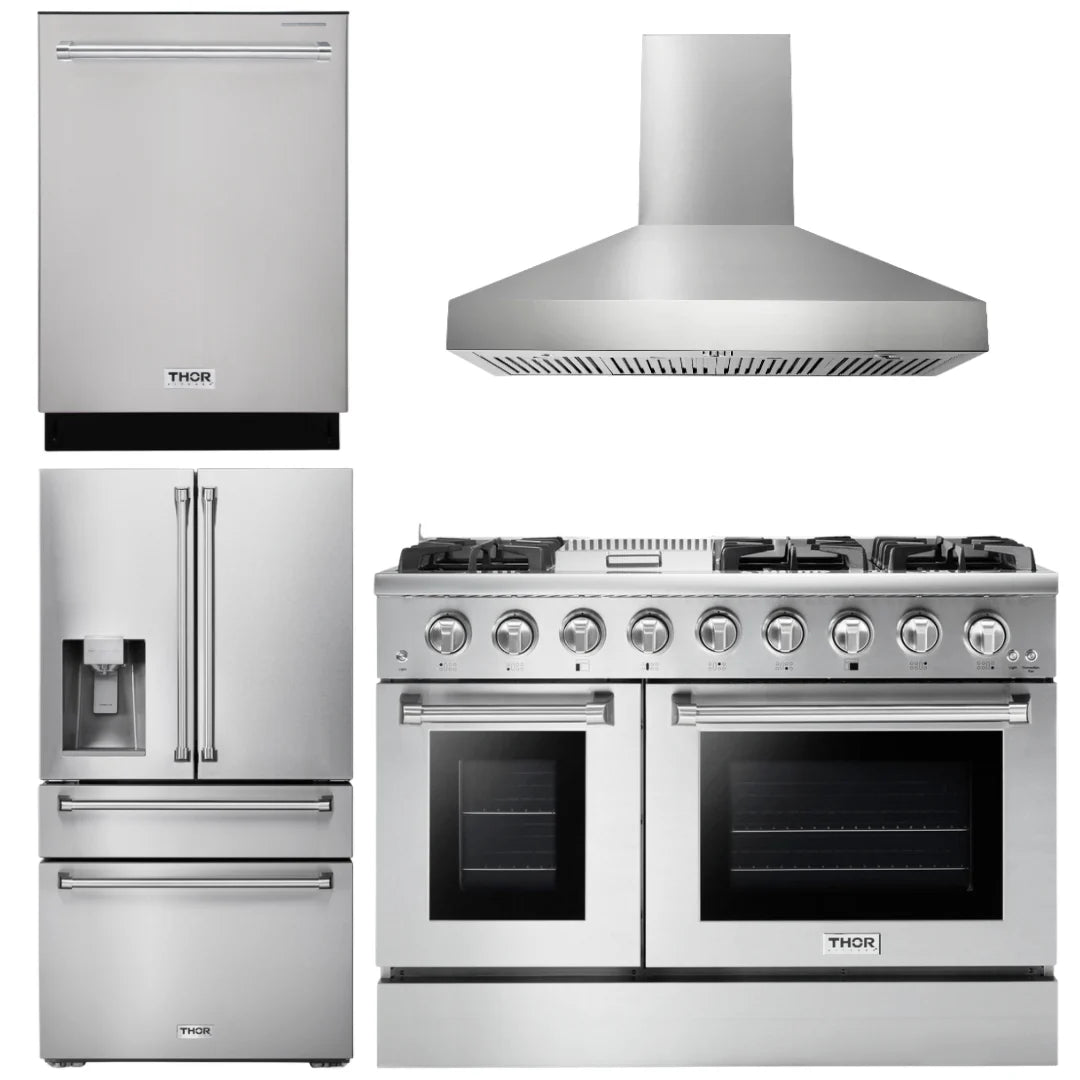 48 Gas Range, Range Hood, Refrigerator with Water and Ice Dispenser, Dishwasher B294