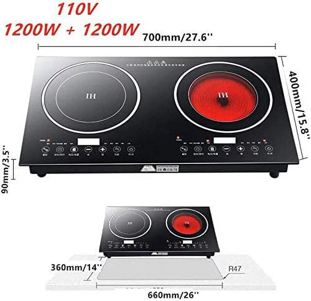2400W Electric Double Burner Cooktop Black L725986