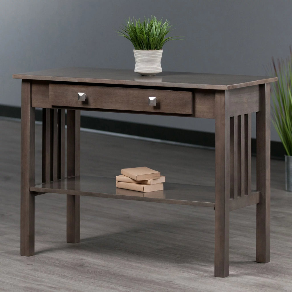 40" Oyster Gray and Silver Contemporary Solid Console Table G6299