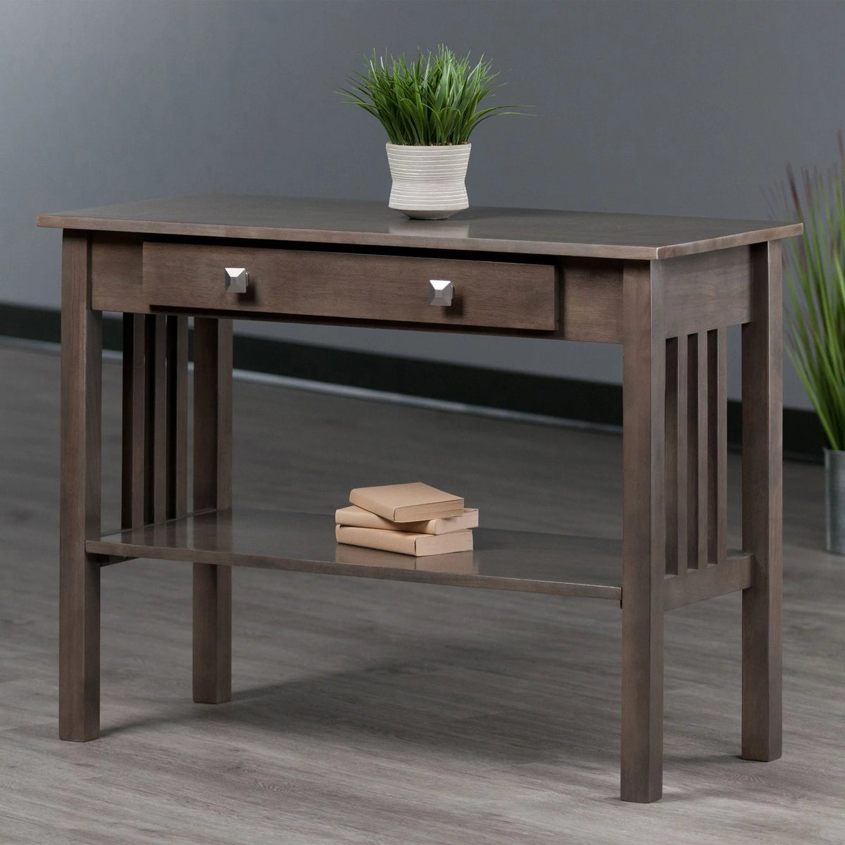 40" Oyster Gray and Silver Contemporary Solid Console Table G6299