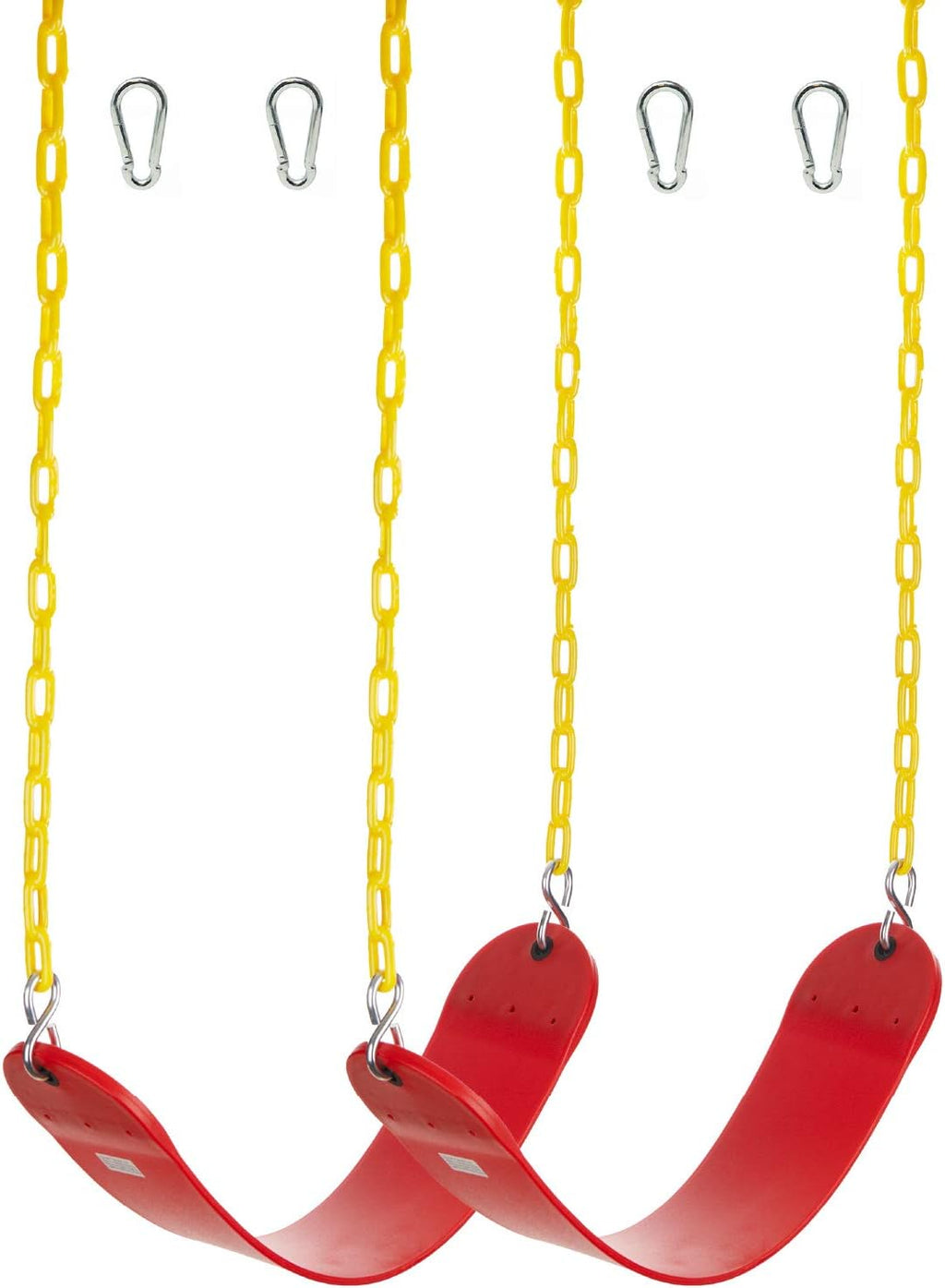 Red Pack of 2 Heavy Duty Swing Seat Replacement with Plastic Coated Chain and Carabiners I2073